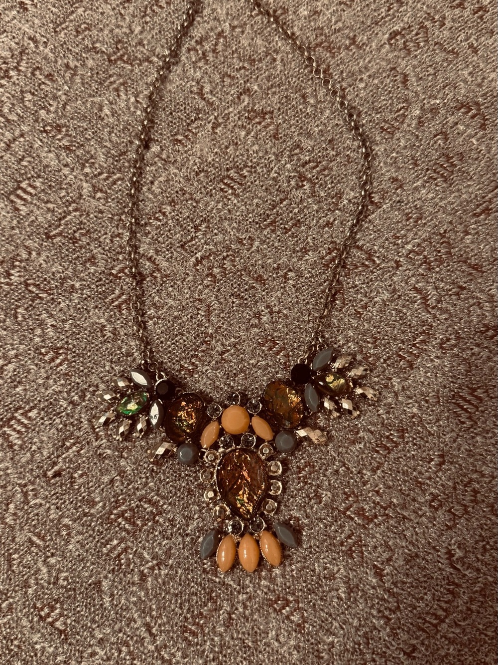 Source Unknown Multicolor Crystal Statement Necklace - Gold, Peach, Green, Gray